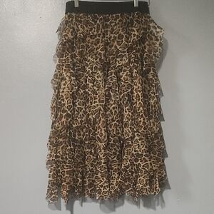 Leopard Print Ruffled Lace Skirt